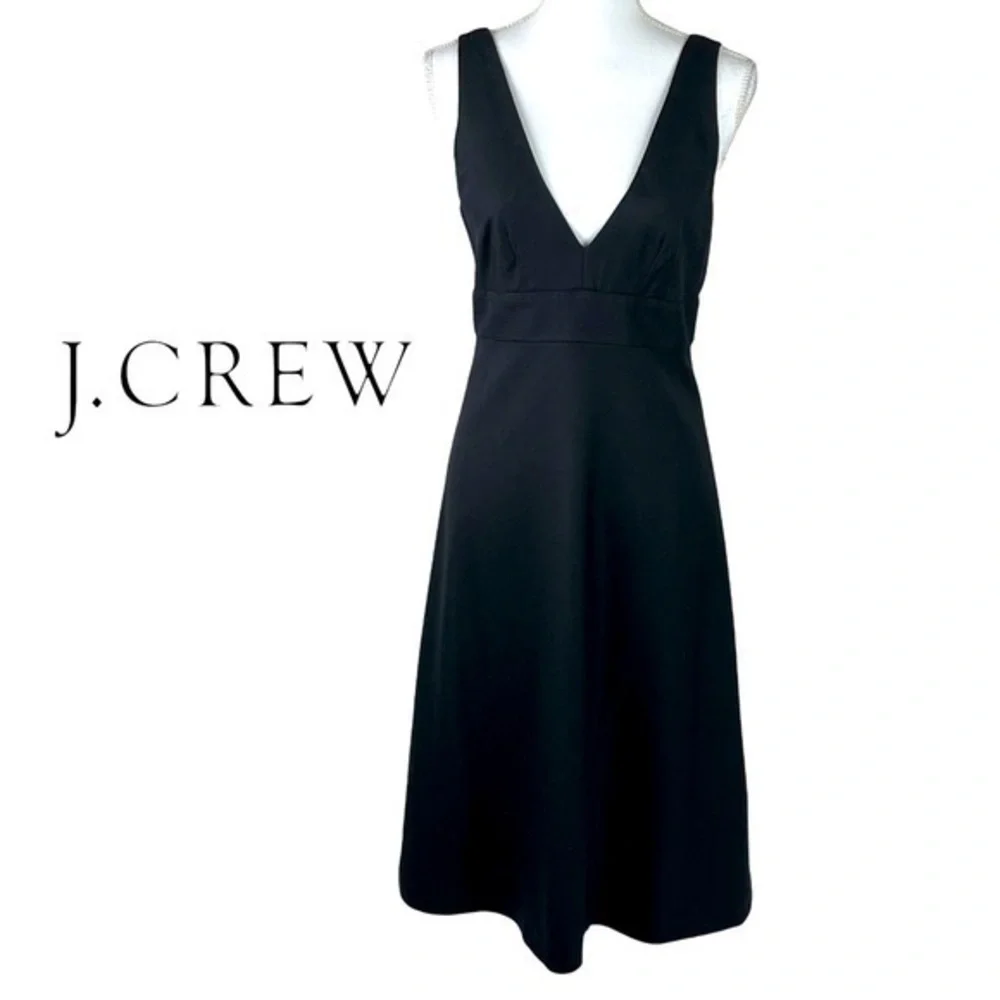 J Crew Black Deep V-Neck Party Event Midi Dress NWOT